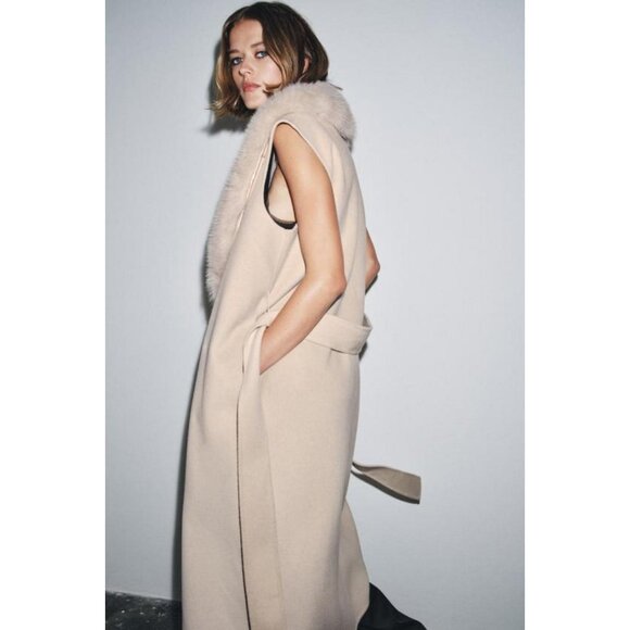 ZARA ZW COLLECTION FAUX FUR COLLAR WAISTCOAT - Picture 4 of 11